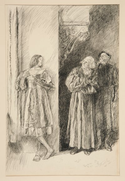 Proteus ja Antonio, näytöksestä I, kohtaus iii, Two Gentlemen of Verona tekijältä Edwin Austin Abbey