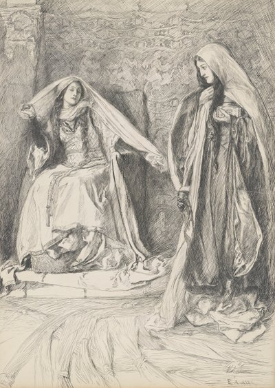 Rebecca ja Rowena, kuvitus Ivanhoelle tekijältä Edwin Austin Abbey