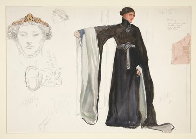 Richard II (musta), pukuluonnos Henry Irvingille tekijältä Edwin Austin Abbey