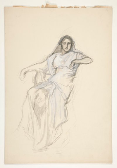 Istuva nainen, luonnos tuntemattomaan Shakespearen näytelmään tekijältä Edwin Austin Abbey