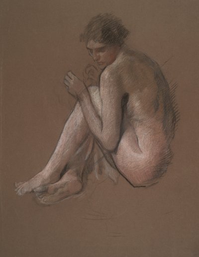 Istuva alaston naishahmo. tekijältä Edwin Austin Abbey