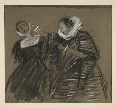 Sketsi äijän kesyttämisestä (?) tekijältä Edwin Austin Abbey