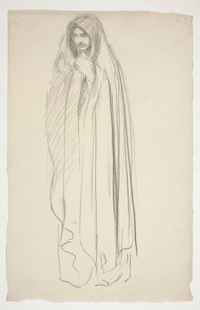 Luonnos peitetystä naishahmosta Kolmelle Marialle ristillä tekijältä Edwin Austin Abbey