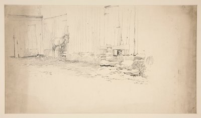 Luonnos pihasta hevosen kanssa tekijältä Edwin Austin Abbey