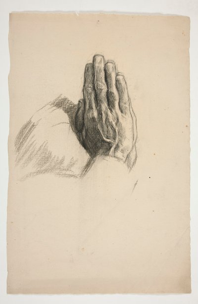 Luonnos kahdesta kädestä, jotka ovat ristissä rukouksessa tekijältä Edwin Austin Abbey