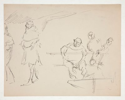Tutkimuksia tuntemattomaan Shakespearen näytelmään (Falstaff?) (recto ja verso) tekijältä Edwin Austin Abbey