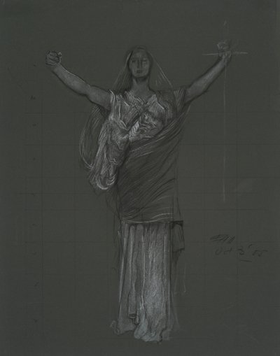 Tutkimus lain allegoriselle hahmolle, rondelille Pennsylvanian osavaltion pääkaupunkirakennuksen rotundissa, Harrisburg, 1902-1911 tekijältä Edwin Austin Abbey