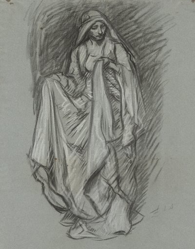 Tutkimus drapedoidulle naiselle, hahmotutkimus The Quest of the Holy Graalille (15 maalauksen sarja Bostonin julkiselle kirjastolle, valmistui vuonna 1901) tekijältä Edwin Austin Abbey