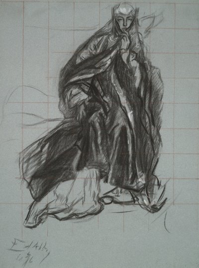 Study for the Queen, näytelmäkohtauksesta, Hamlet, näytös 3, kohtaus 2 tekijältä Edwin Austin Abbey