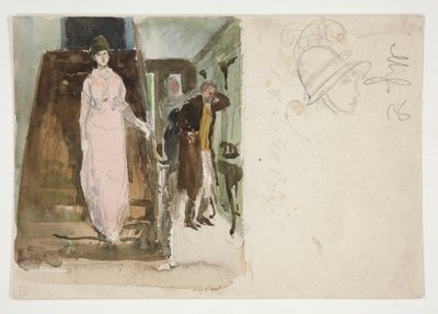 Sisustustutkistelu: pariskunta valmistautuu lähtöön illaksi tekijältä Edwin Austin Abbey