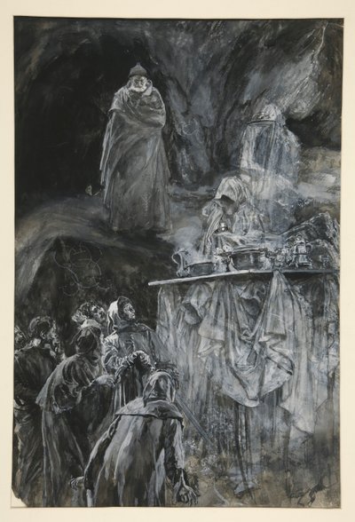 The Banquet, kuvitus näytökselle III, kohtaus iii, Myrsky tekijältä Edwin Austin Abbey