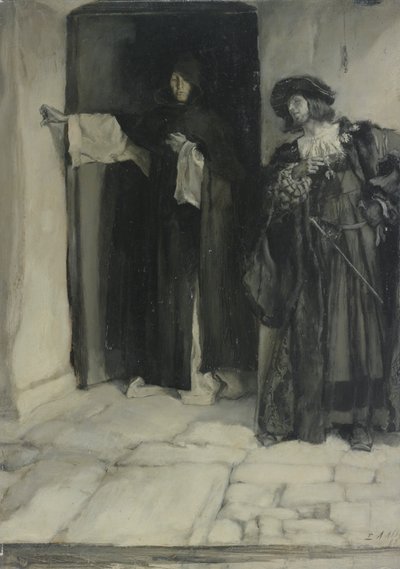 Duke ja Friar Thomas, teoksesta Measure for Measure, näytös I, kohtaus iii tekijältä Edwin Austin Abbey