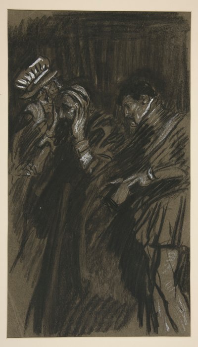 Kolme miestä, opiskele Särän kesyttäjälle (?) tekijältä Edwin Austin Abbey