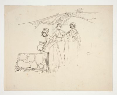 Kolme naista hyvin tunnistamattomassa kuvassa tekijältä Edwin Austin Abbey