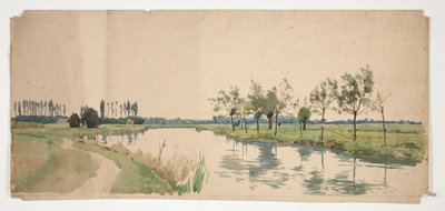 Puut reunustavat joen rantaa tekijältä Edwin Austin Abbey