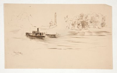 Hinaaja työntää proomua joella tekijältä Edwin Austin Abbey