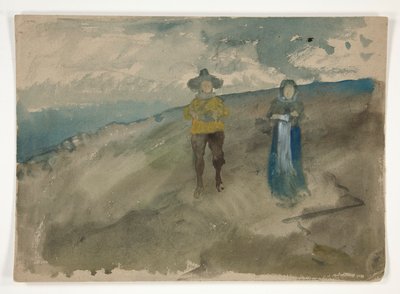 Kaksi hahmoa maisemassa (recto); Tutkimus ihmisestä tekijältä Edwin Austin Abbey