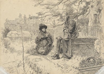 Kaksi hahmoa kirkkopihalla tekijältä Edwin Austin Abbey