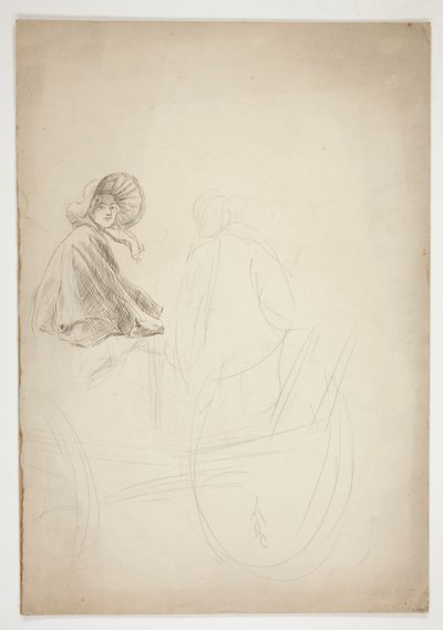 Kaksi hahmoa istumassa kärryssä - (tunnistamaton kuva) tekijältä Edwin Austin Abbey