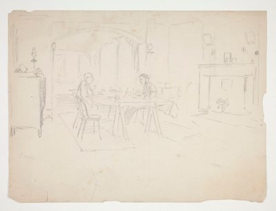 Kaksi miestä pöydässä sisätiloissa tekijältä Edwin Austin Abbey