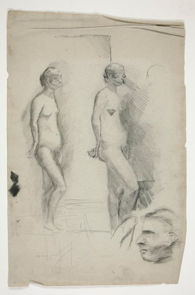 Kaksi luonnosta alastonmallista ja yhdestä miehestä tekijältä Edwin Austin Abbey