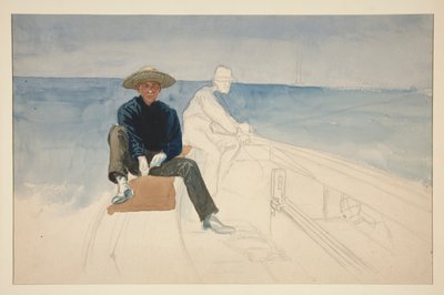 Keskeneräinen piirros kahdesta miehestä purjehtimassa - (tunnistamaton kuva) tekijältä Edwin Austin Abbey