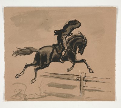 Tuntematon kuva ratsastajasta, joka hyppää aidan yli (recto); Figuuritutkimus vanhasta miehestä (käänteinen) tekijältä Edwin Austin Abbey