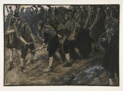 Ventidius saapuu voittoon, Pacoruksen ruumis kannettuna hänen edessään, näytös III, kohtaus i, Antonius ja Kleopatra tekijältä Edwin Austin Abbey