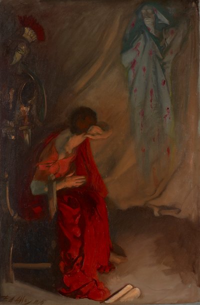 Brutuksen teltassa: Sisään Caesarin haamu, Julius Caesar, näytös IV, kohtaus III tekijältä Edwin Austin Abbey