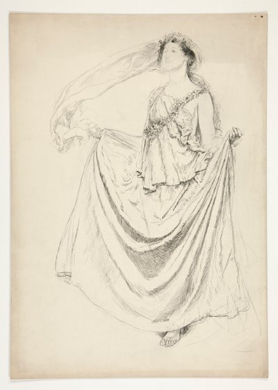Nainen togassa ja seppeleitä, luonnos tuntemattomaan Shakespearen näytelmään tekijältä Edwin Austin Abbey