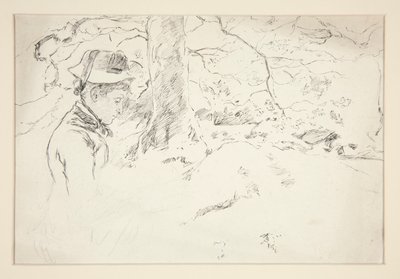 Nainen istuu puutarhassa tunnistamaton kuva tekijältä Edwin Austin Abbey
