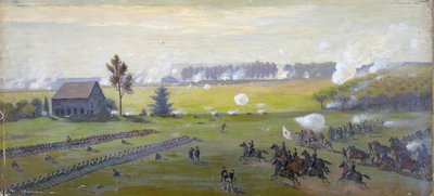Amerikan sisällissota 1861-1865: Gettysburgin taistelu 1.-3. heinäkuuta 1863, joka päätti Leen hyökkäyksen pohjoiseen. Suurin Yhdysvaltain uhreja kuin missään muussa sodassa. Öljy tekijältä Edwin Austin Forbes
