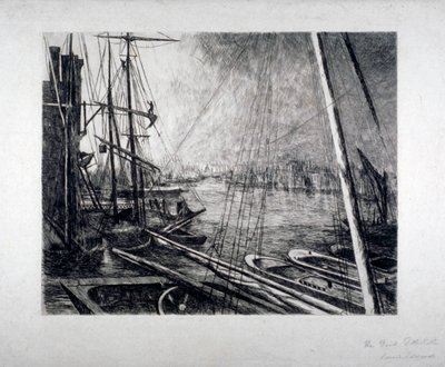 Lontoon uima-allas Rotherhithesta, alukset etualalla, 1890. tekijältä Edwin Edwards