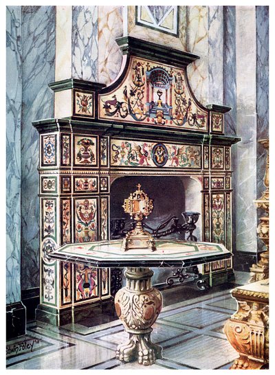 Savupiippu ja pöytä värillistä firenzeläistä mosaiikkia, 1910 tekijältä Edwin Foley