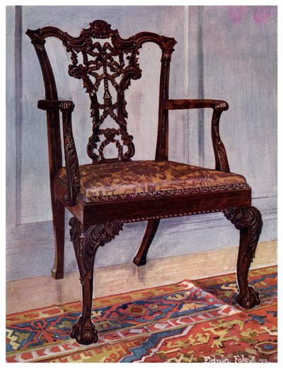 Mahoninen nojatuoli, tyyli Chippendale, 1911-1912. tekijältä Edwin Foley