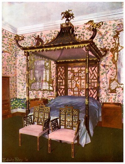 Chippendale Chinese Bedroom, Sulkapallotalo, Gloucestershire, 1911-1912. tekijältä Edwin Foley