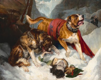 Alppimastiffit elvyttämässä ahdistunutta matkustajaa, 1820. tekijältä Edwin Henry Landseer