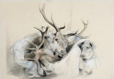 Hirvenpäitä ja koira, 1857 tekijältä Edwin Landseer