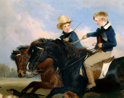 Hon E. S. Russell ja hänen veljensä (369434:n tiedot) (öljy paneelissa) tekijältä Edwin Landseer