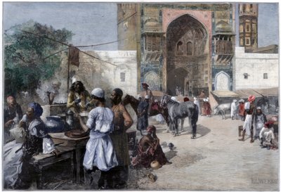 Ulkoilmaravintola Lahoressa, Intiassa, 1880. tekijältä Edwin Lord Weeks