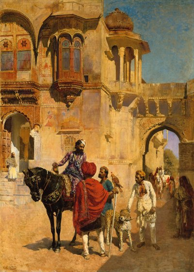 Lähtö metsästykseen Jodhporen palatsin etupihalla, n. 1898-1900 tekijältä Edwin Lord Weeks