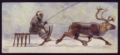 Lapin ja poron reki (väri litho) tekijältä Edwin Noble