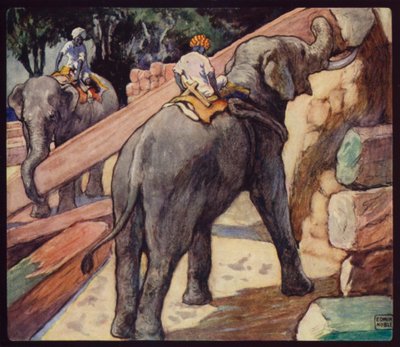 Norsut kasaavat tiikiä (väri litho) tekijältä Edwin Noble