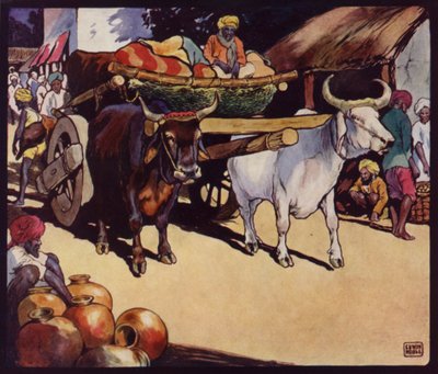 Indian Bullock-Waggon (väri litho) tekijältä Edwin Noble