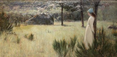 Nuori paimentar ja hänen vuohinsa kevätlaitumella tekijältä Edwin Sherwood Calvert