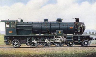 Kahden tasavallan tuote: "Pacific" Type Steam Engine no. 4501, Pariisi - Orleans Railway. 1910 (litho) tekijältä Edwin Thomas Rudd
