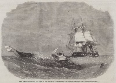 HMS Diadem lähdössä romutun amerikkalaisen aluksen C W Connorin miehistöön lähellä Bermudaa tekijältä Edwin Weedon