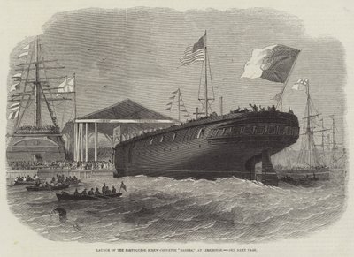 Portugalilaisen Screw-Corvette Sagresin lanseeraus Limehousessa tekijältä Edwin Weedon