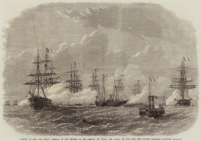 Suezin kanavan avaaminen, Ranskan keisarinnan saapuminen Aigle-alukselle Port Saidiin, brittilaivueen tervehdyslaivue tervehtii tekijältä Edwin Weedon