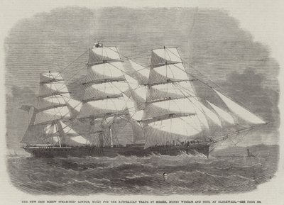 Uusi Iron Screw Steam-Ship London, jonka on rakentanut Australian Trade, Messers Money Wigram and Sons, Blackwallissa tekijältä Edwin Weedon